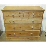 A Victorian stripped pine chest of two short and three long drawers, on plinth, 107cm wide.