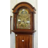 A modern mahogany long case clock with arch moon phase dial, signed 'Richard Broad, Bodmin,