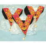 Three Central Regalia Ltd 18° Rose Croix Masonic embroidered collars with metal jewels attached,