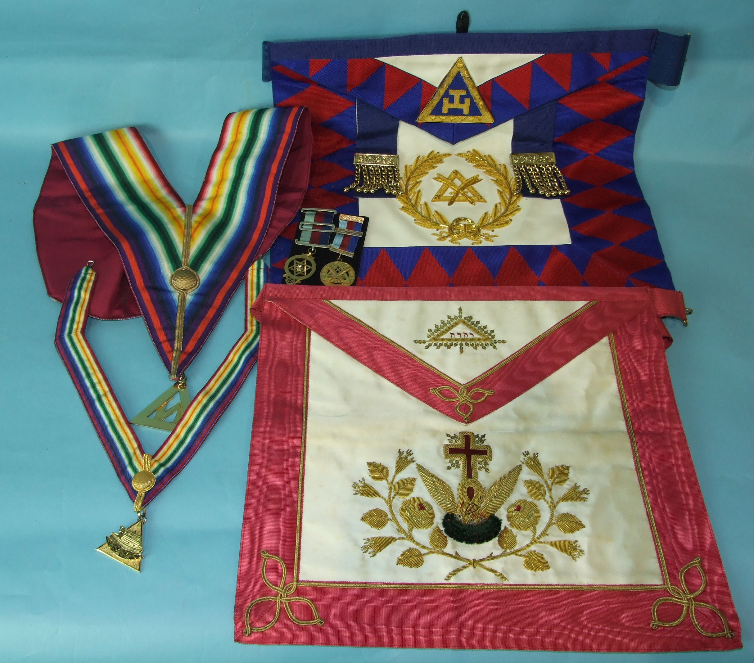 A Mark Grand Officers Junior Warden's dress and undress apron and dress collar with gilt enamel - Image 2 of 2