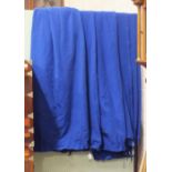 Five cotton deep blue dark room curtains, approximately 9ft high, to span approximately 26ft, (5).