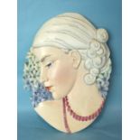 A Beswick Art Deco wall plaque c1935 'Hyacinth Lady', depicting a young woman with period hairstyle,