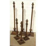 A set of three Masonic turned oak candlesticks with presentation plaque 'To HRA Chapter The