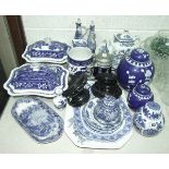 Two Copeland 'Spodes Tower' blue and white vegetable dishes and covers, 28 x 23cm and other blue and