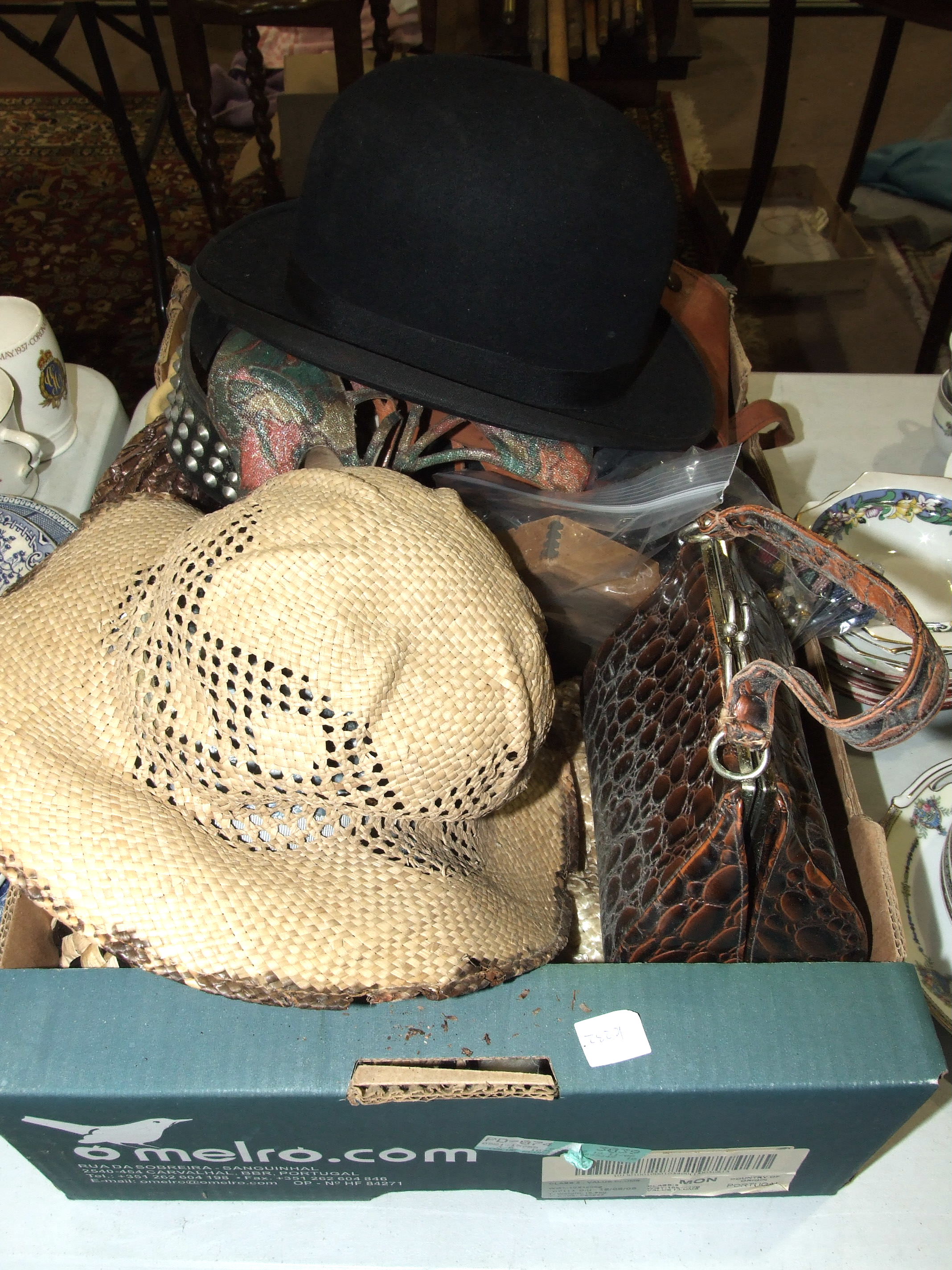 A 6? size bowler hat, an early-20th century bead purse and other items.