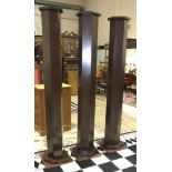 Three Masonic stained wood pillars, various pine benches and kneeling stools.