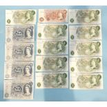 Four Bank of England £5 notes (Hollom) A39, A45, A50, A78, a run of seven £1 notes (Hollom) H55U