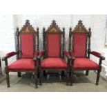 A Masonic WM's upholstered oak chair by Kenning, Manufacturer, London, together with Senior and