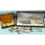 A French white metal cake slice in box, a set of escargot spoons and other items.