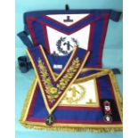 A Mark Grand Officers Junior Warden's dress and undress apron and dress collar with gilt enamel