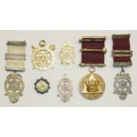 Five HRA silver gilt breast jewels, various sizes and a stone-set silver gilt Past Principal's jewel
