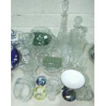 A collection of glassware, including drinking glasses, decanters, bowls, etc.