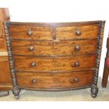 A late-19th century Scottish mahogany finish bow-fronted chest of two short and three long
