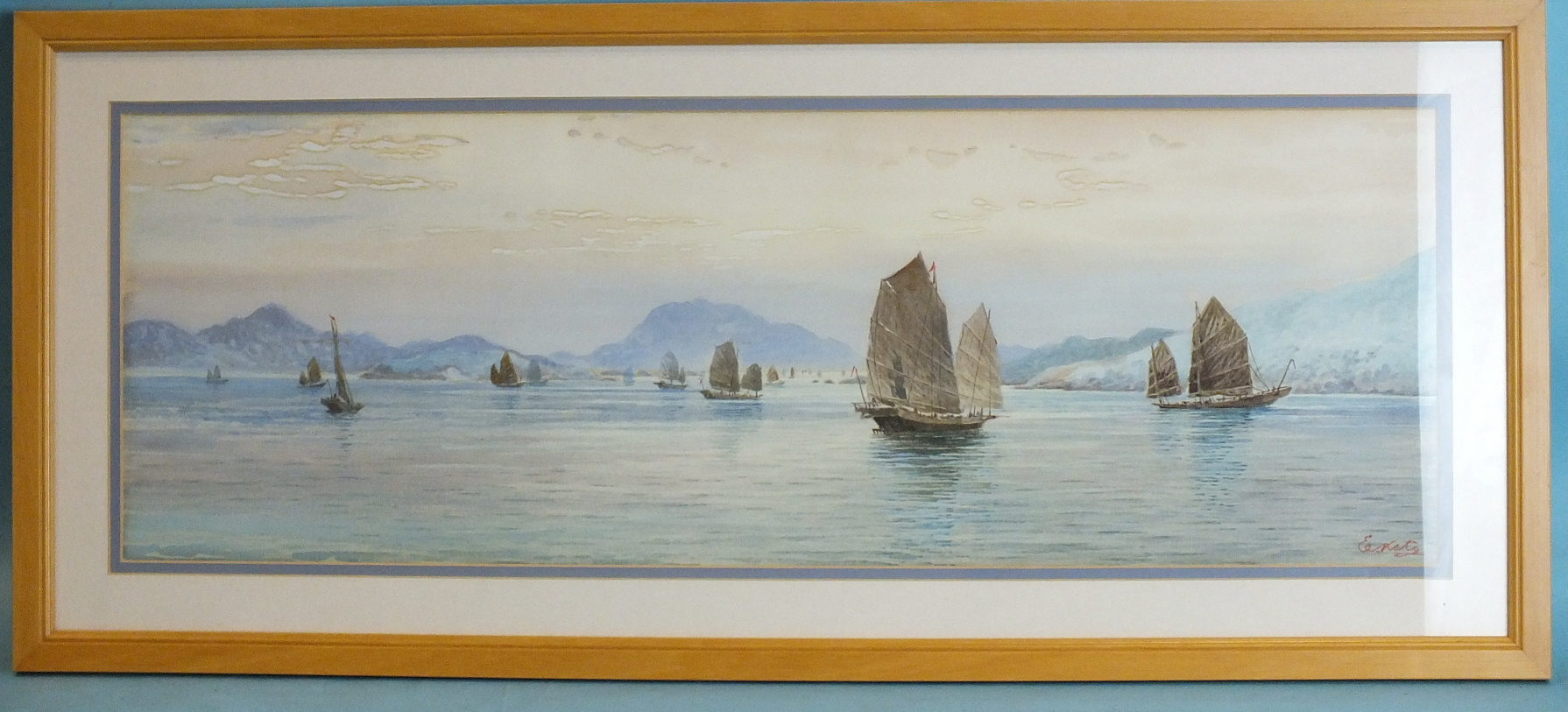 •Elzo Koto (1906-1972) FISHING BOATS OFF A COASTLINE Signed watercolour, 22.5 x 64.5cm and a