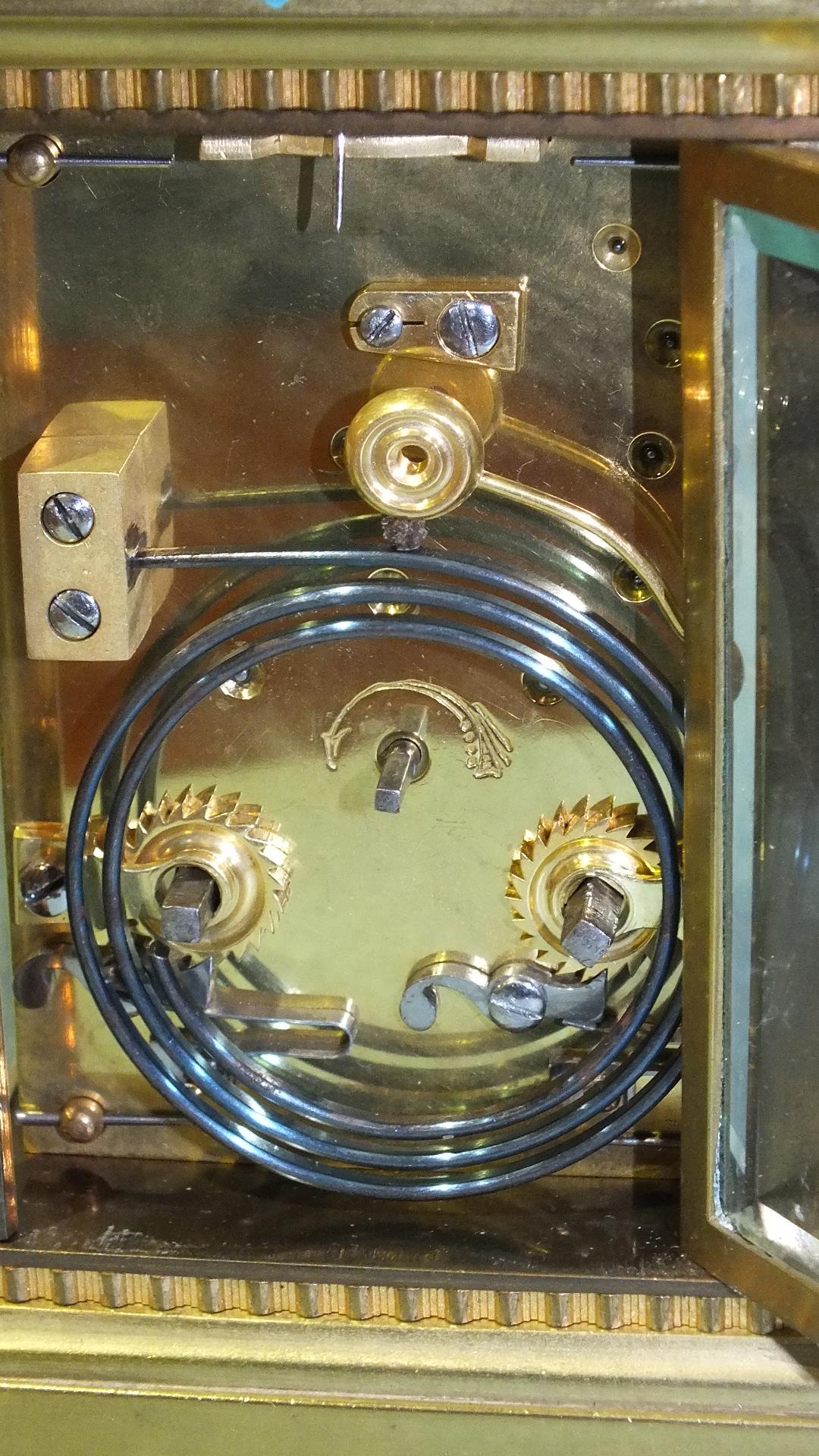 A 19th century French carriage clock, the engine-turned gilt metal face with circular enamel dial - Image 4 of 5