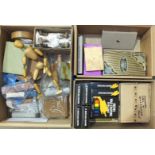 A quantity of wood engraving tools, lino-cutting blocks, artist's materials including Reeves wax