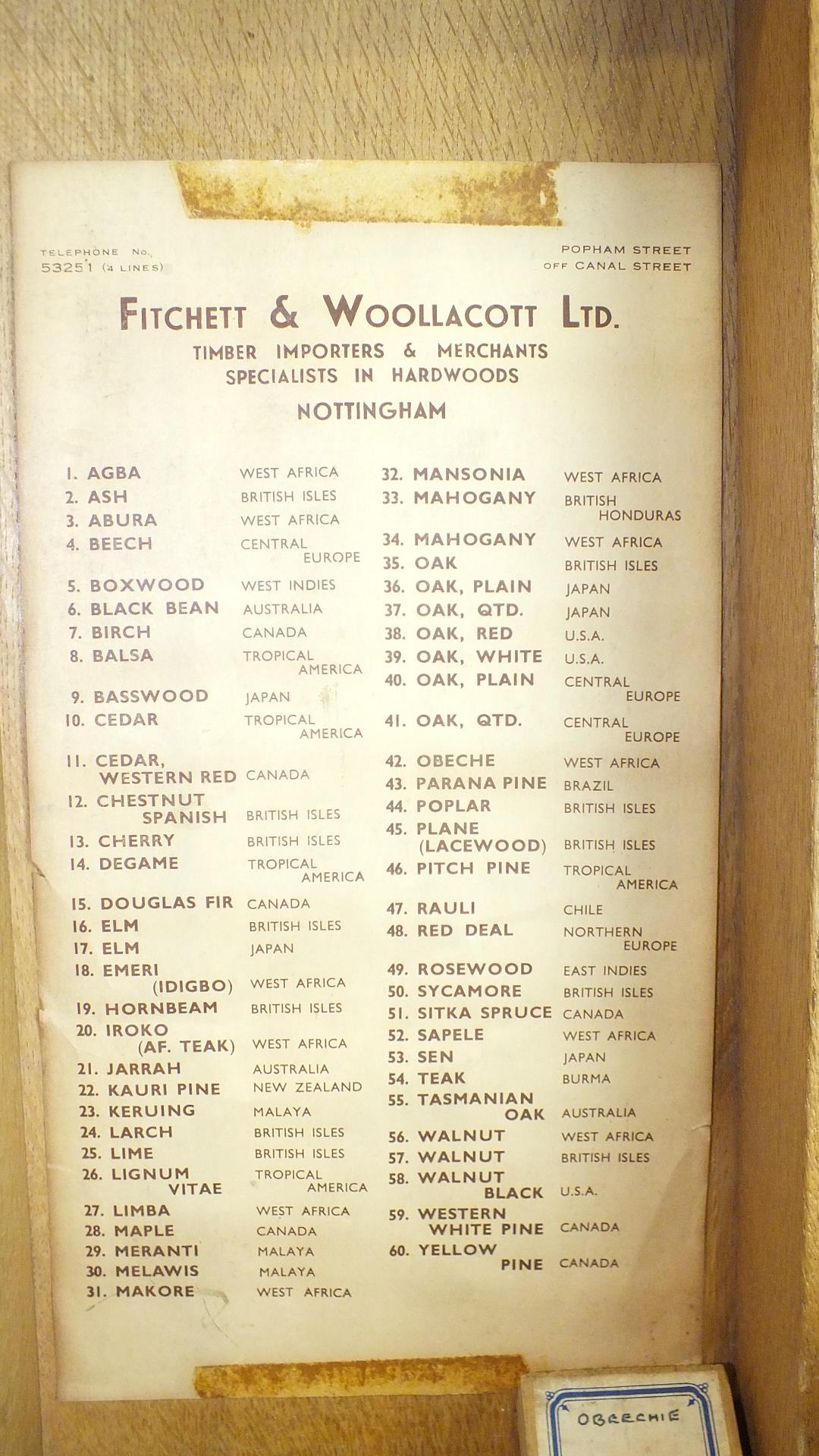 A part-set of Fitchett & Woollacott Ltd wood samples in fitted box, with index of sixty samples, - Image 2 of 3