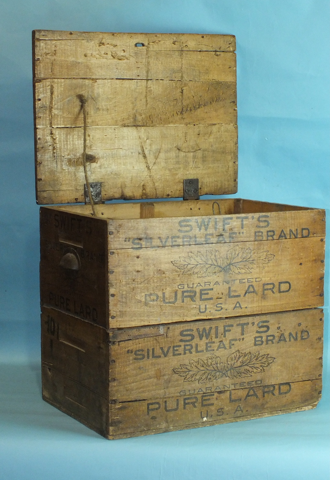 Two nailed wood boxes, "Original Swift's Silverleaf Brand Guaranteed Pure Lard, USA", 50cm wide, - Image 2 of 3