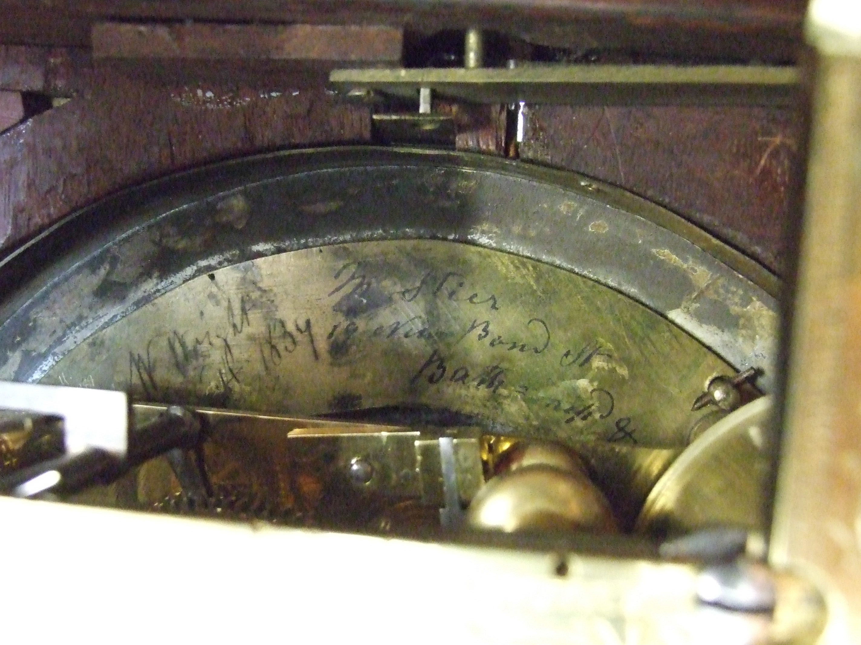 A Regency mahogany bracket clock, the case with brass detail, pierced side panels, carrying - Image 3 of 4