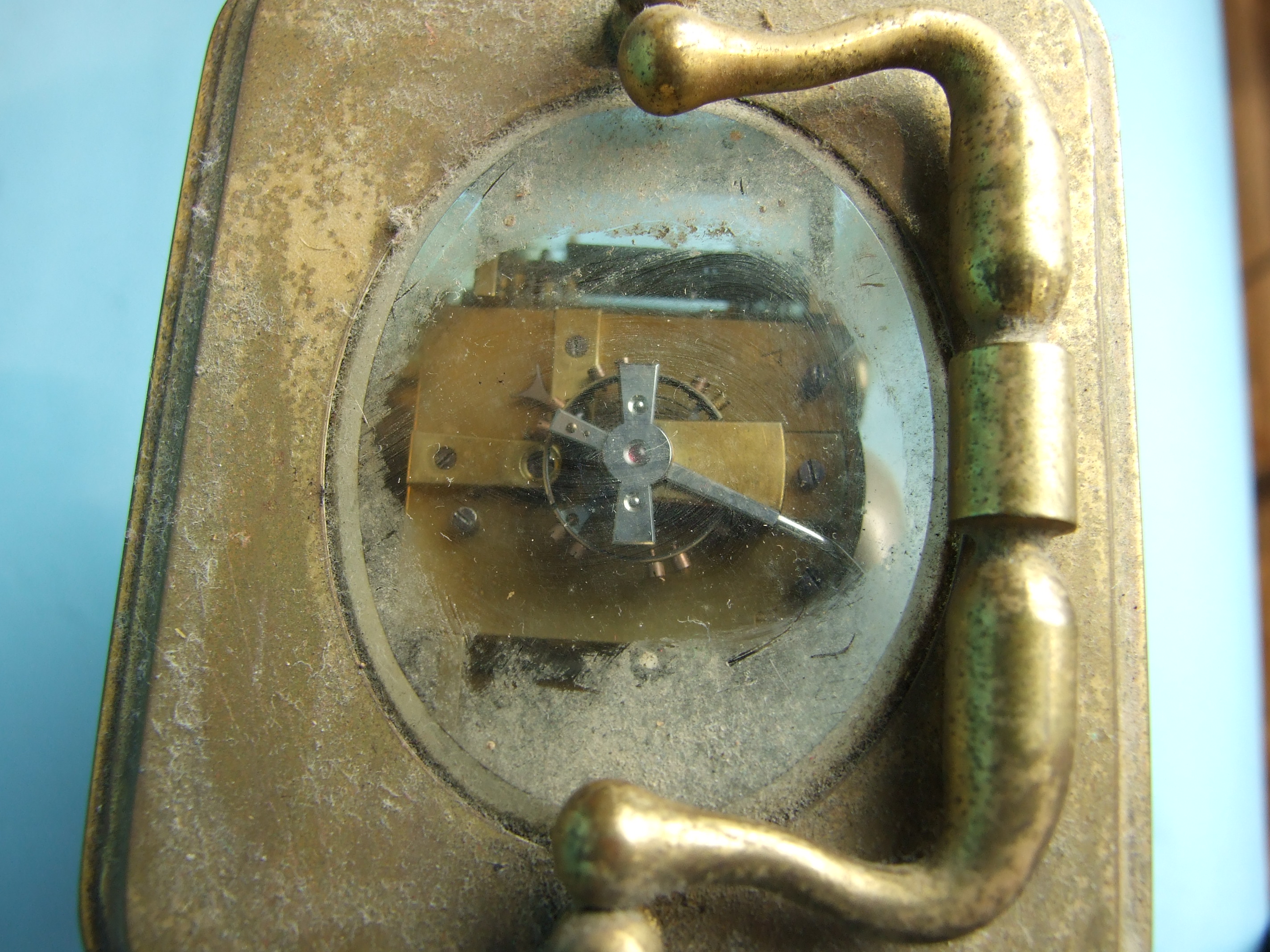 A 19th century French brass carriage clock with bell-striking movement, the white enamel dial signed - Image 3 of 3