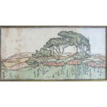 E Willis-Paige, 'Hill Top, Behind Beacon Hill, Camborne', a wood block print, inscribed and dated