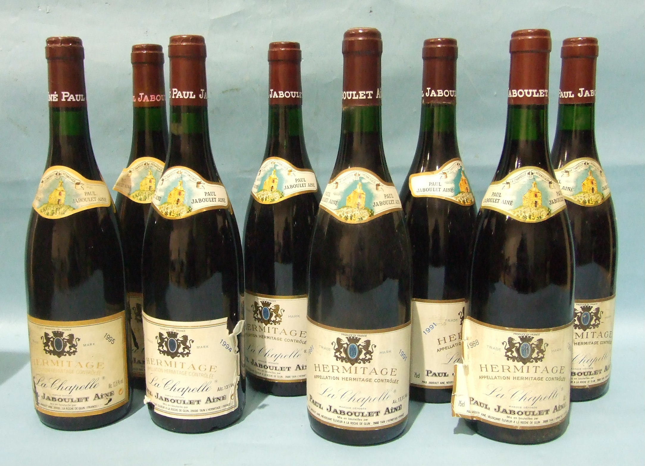 Hermitage Jaboulet 1988, two bottles, also 1991 (2), 1994 (2), 1995 (2), (8).