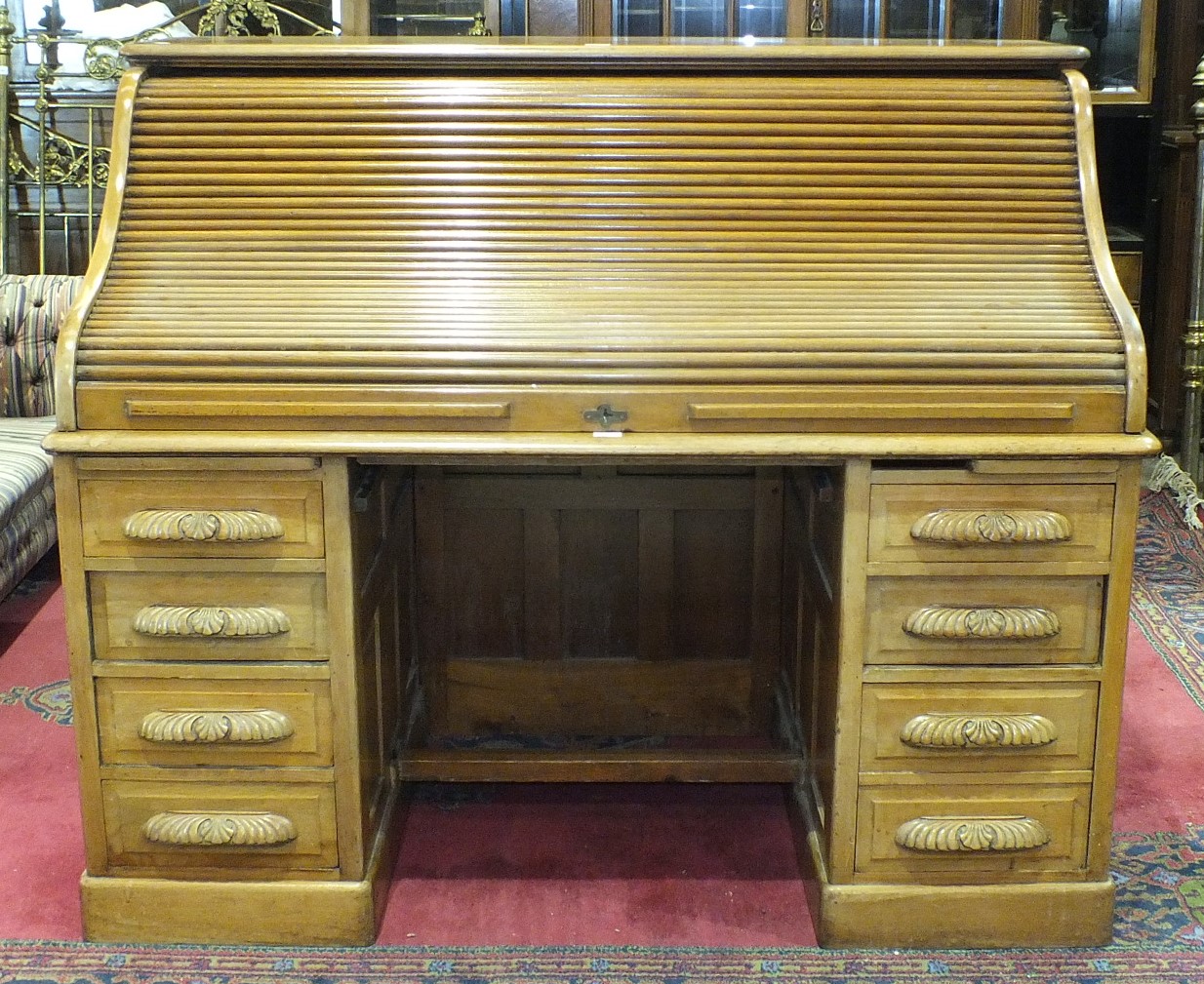 A good quality mahogany roll-top desk, the tambour front enclosing a comprehensive range of filing - Image 2 of 2
