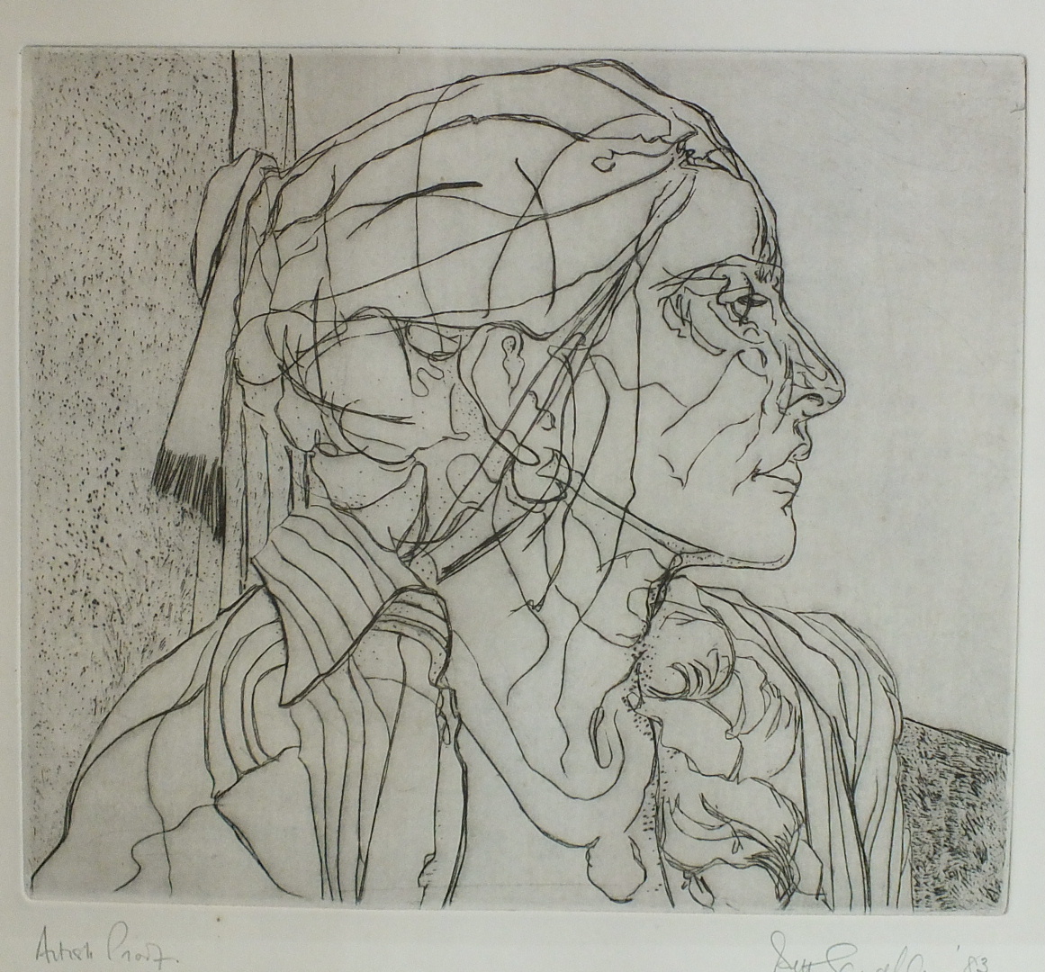 Betty Sandham, 'Head and shoulders of a female figure', Artist's Proof etching, signed and dated '83
