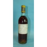 Chateau d'Yquem Sur Saluces Sauternes 1960, one bottle, (low neck, label soils and small tears).