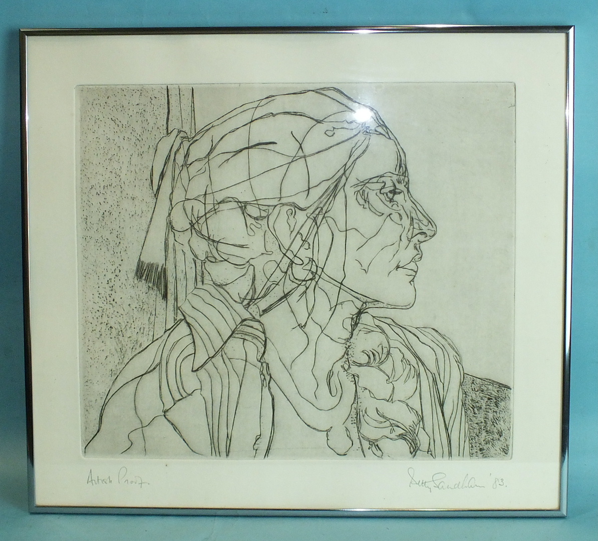 Betty Sandham, 'Head and shoulders of a female figure', Artist's Proof etching, signed and dated '83 - Image 2 of 3