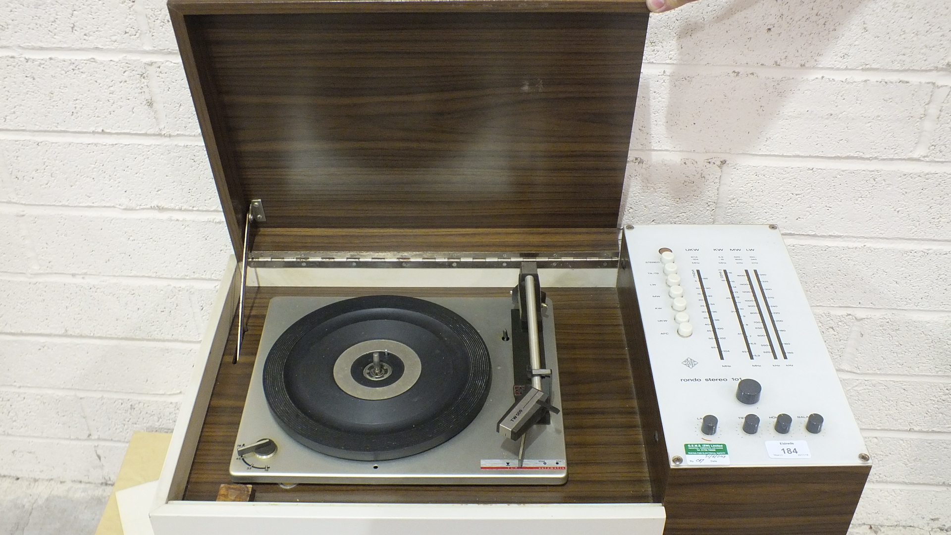 A Telefunken Rondo Stereo 101, in wood-finished case, on chrome stand, with a pair of speakers. - Image 2 of 3