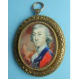 18th/19th century English School, a miniature portrait of an Infantry Officer in uniform, with