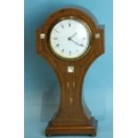 An Art Nouveau-influence mahogany balloon-shaped mantel clock, the case inlaid with mother-of-