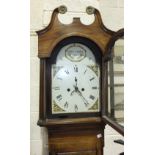 A 19th century mahogany long case clock, the arch painted dial with second subsidiary and calendar