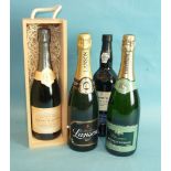 Three botles of non-vintage Champagne: Lanson Black Label, Nicole D'Aurigny, Pierre Mignon (boxed)