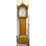 Bright, Saxmundham, a 19th century oak long case clock, the painted dial with second subsidiary