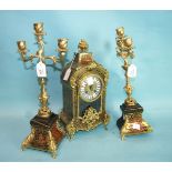 A 19th century tortoiseshell and Boulle-work mantel clock, the circular gilt dial with enamelled