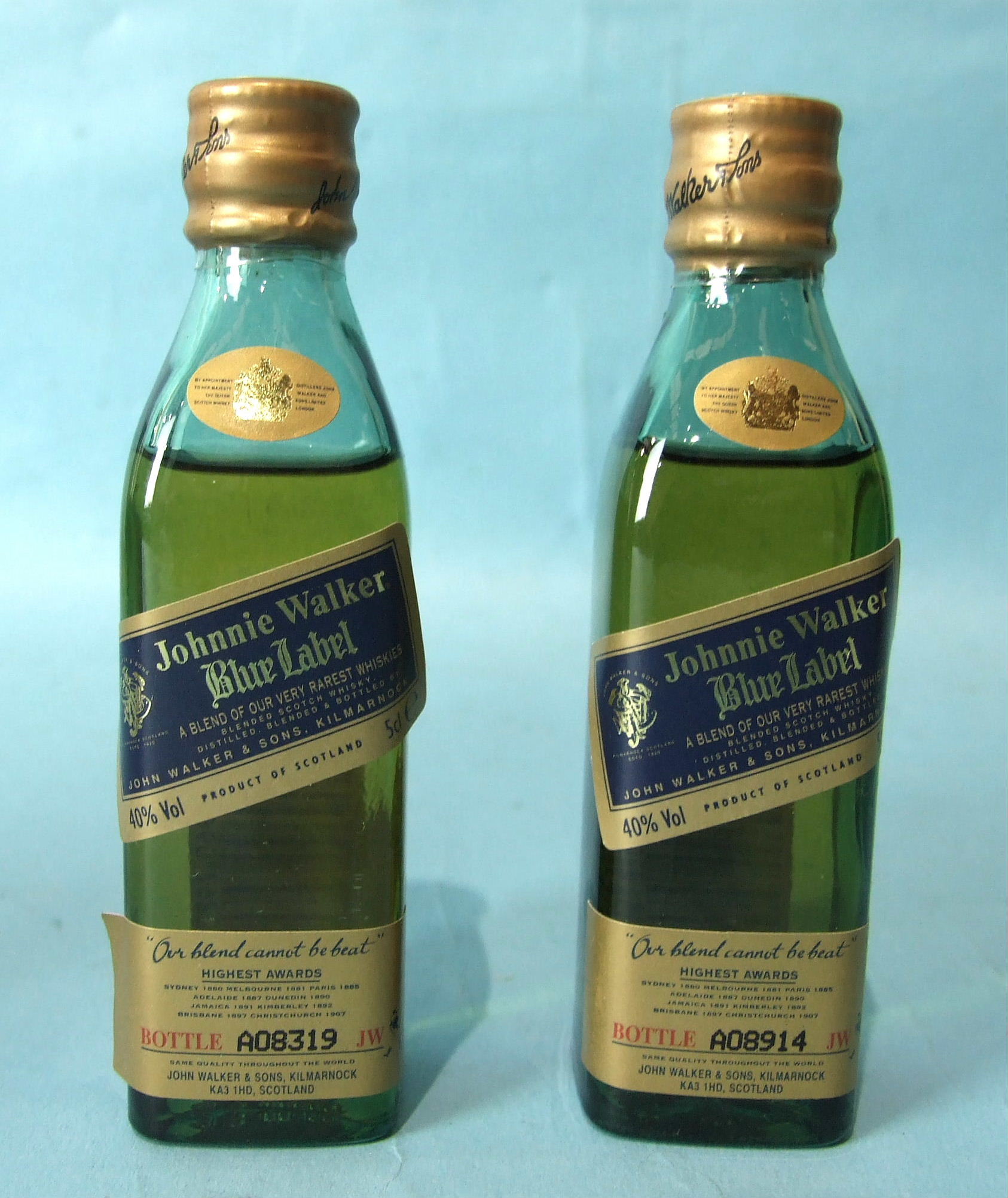 Johnnie Walker, two Blue Label Scotch Whisky miniatures, no.s A08914 and A08319, 40% vol, 5cl, in - Image 2 of 2