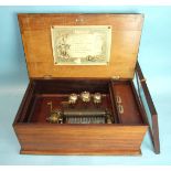 A late-19th century Swiss cylinder music box with 16cm single cylinder and comb, (two teeth