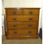 A late-19th/early-20th century satin walnut rectangular chest of two short and three long drawers,