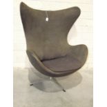 An egg chair by Arne Jacobsen for Fritz Hansen, designed in 1958, an original example dating from