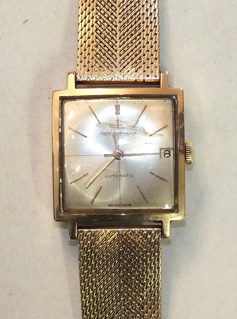 Jaeger LeCoultre, a gentleman's square-faced automatic wrist watch, the silvered dial with baton