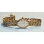 Sovereign, a ladies 9ct gold wrist watch on 9ct gold bracelet, (clasp a/f), 14.6g, (battery