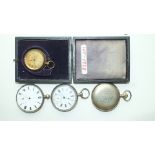 A Continental silver hunter-cased keyless pocket watch and three other pocket watches, (4).