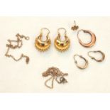 A pair of Creole-style 9ct gold earrings and other 9ct gold jewellery, 5.8g.