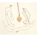 A 9ct gold medallion on chain and three other 9ct gold neck chains, 12.1g, (4).