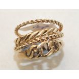 Three 9ct gold rings of rope-twist form, sizes G, K and M and another 9ct gold ring, size M, 5.