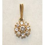 A modern diamond cluster pendant claw-set nine brilliant-cut diamonds, in 18ct yellow gold mount,