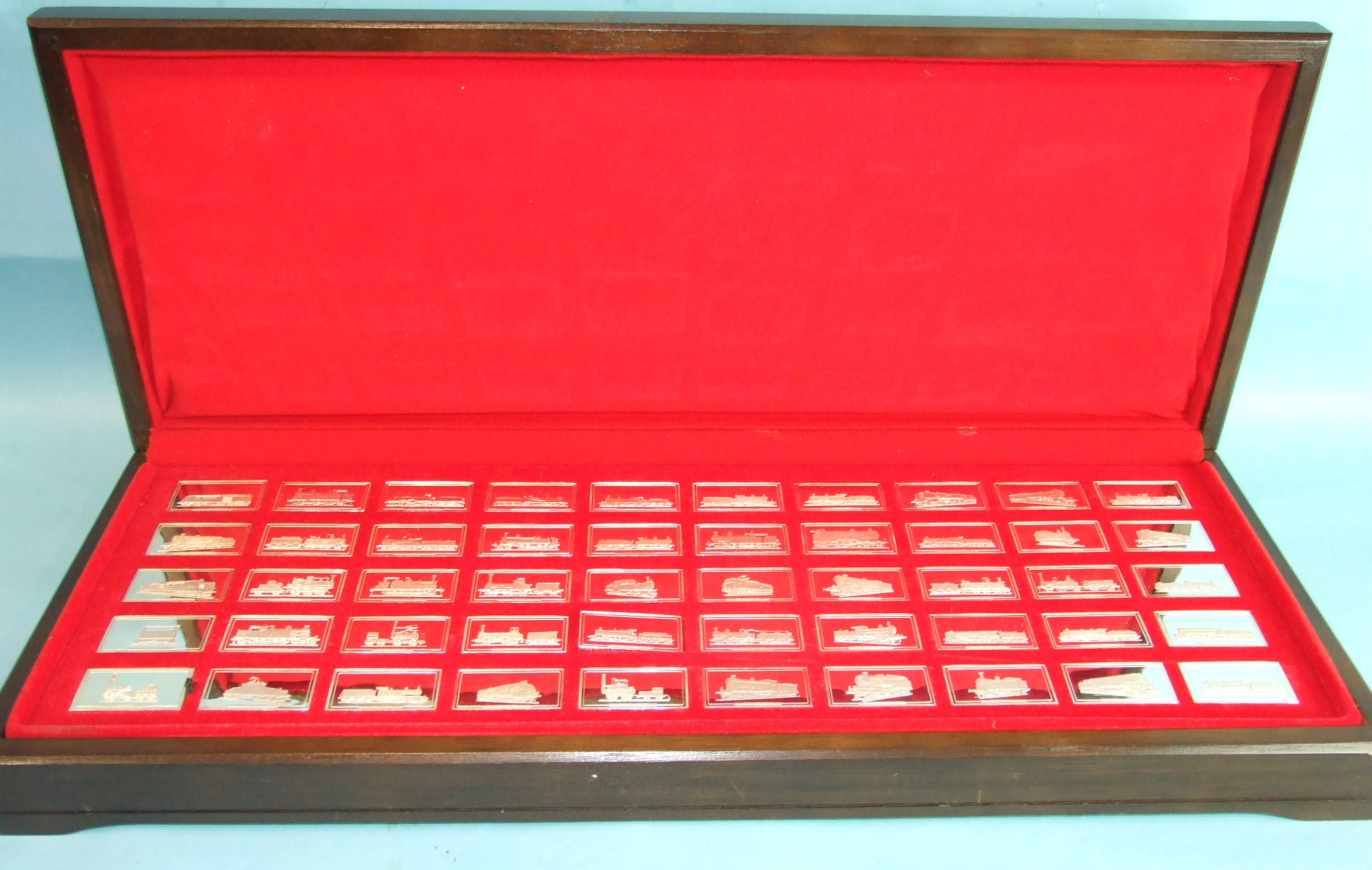 John Pinches Ltd, a set of fifty silver ingots "Great British Locomotives", each ingot weighing