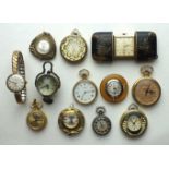 Laco, a chinoiserie purse watch, (a/f), ten ladies small fob watches, (all a/f) and a ladies Everite